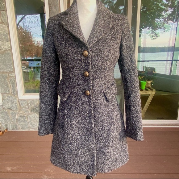 ❤️Laundry by Shelli Segal ❤️ 2. Grey Bouclè Coat w/ Brass buttons, flared style - Picture 15 of 16